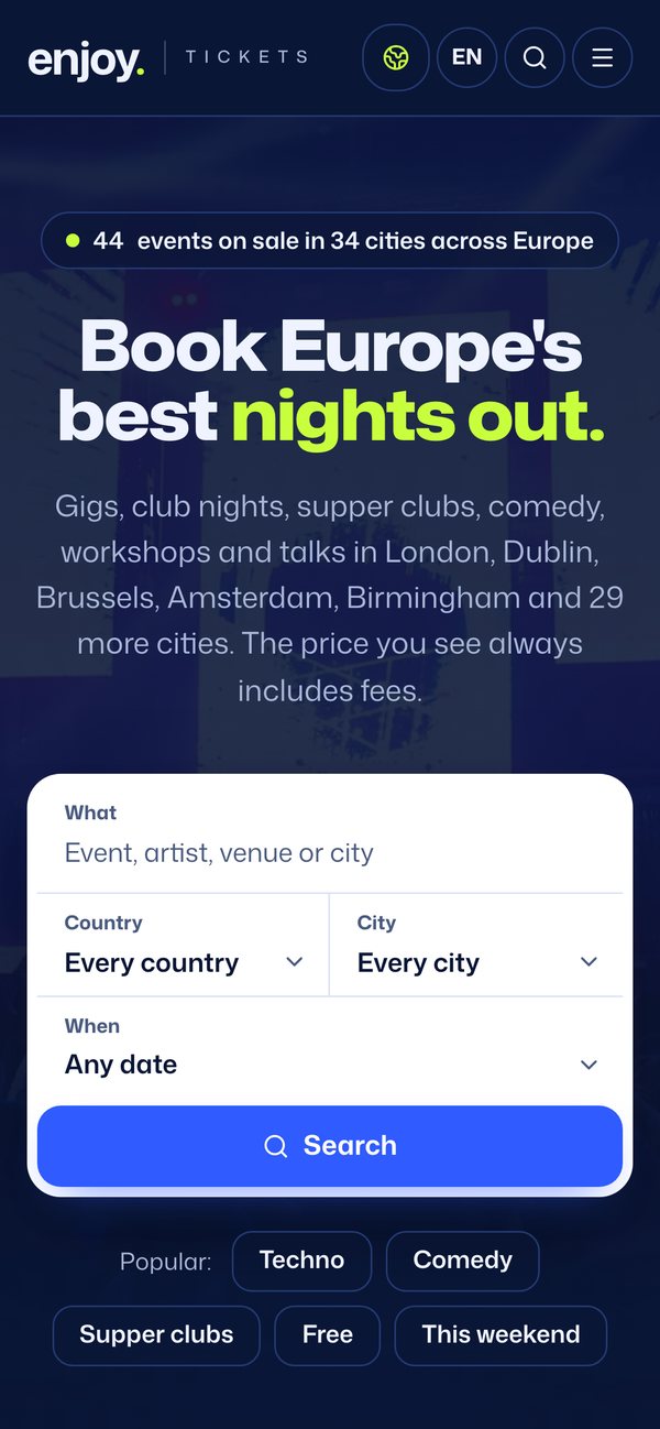 Pagina principală Enjoy Tickets pe telefon