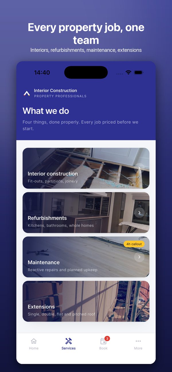 Interior Pro services screen