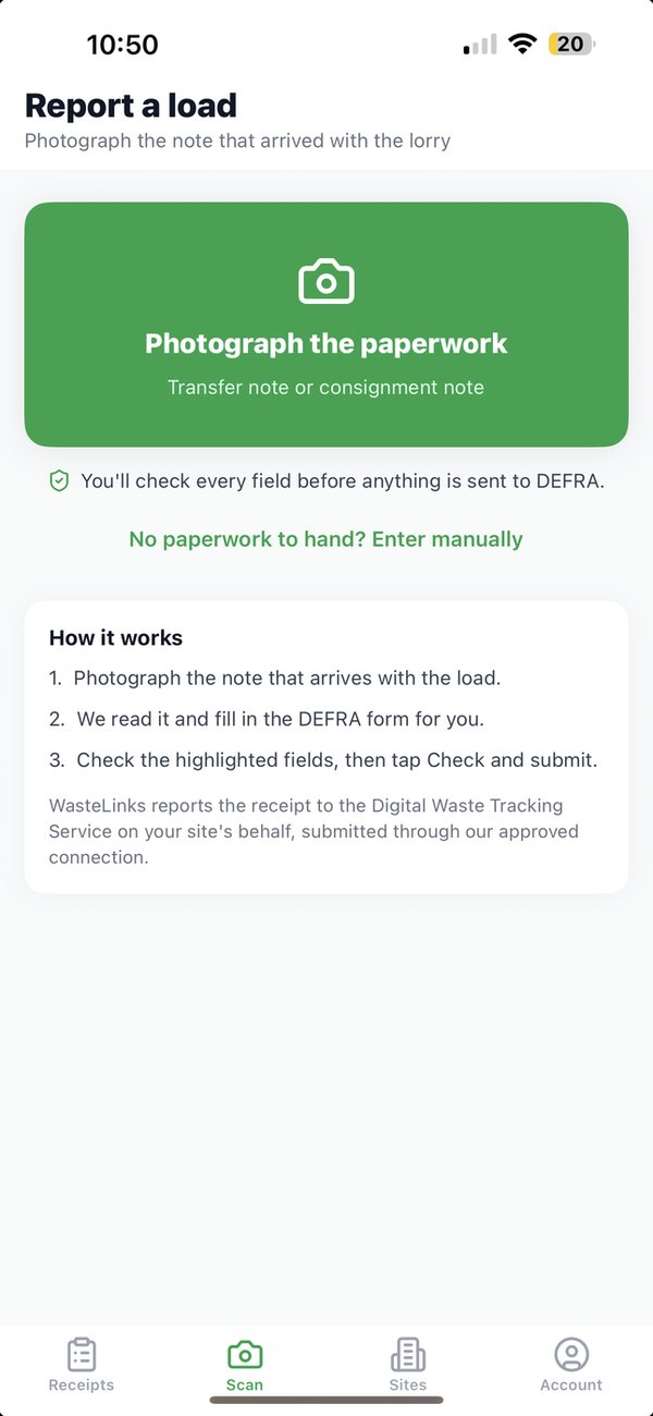 WasteLinks iPhone app: photograph the paperwork to fill the form