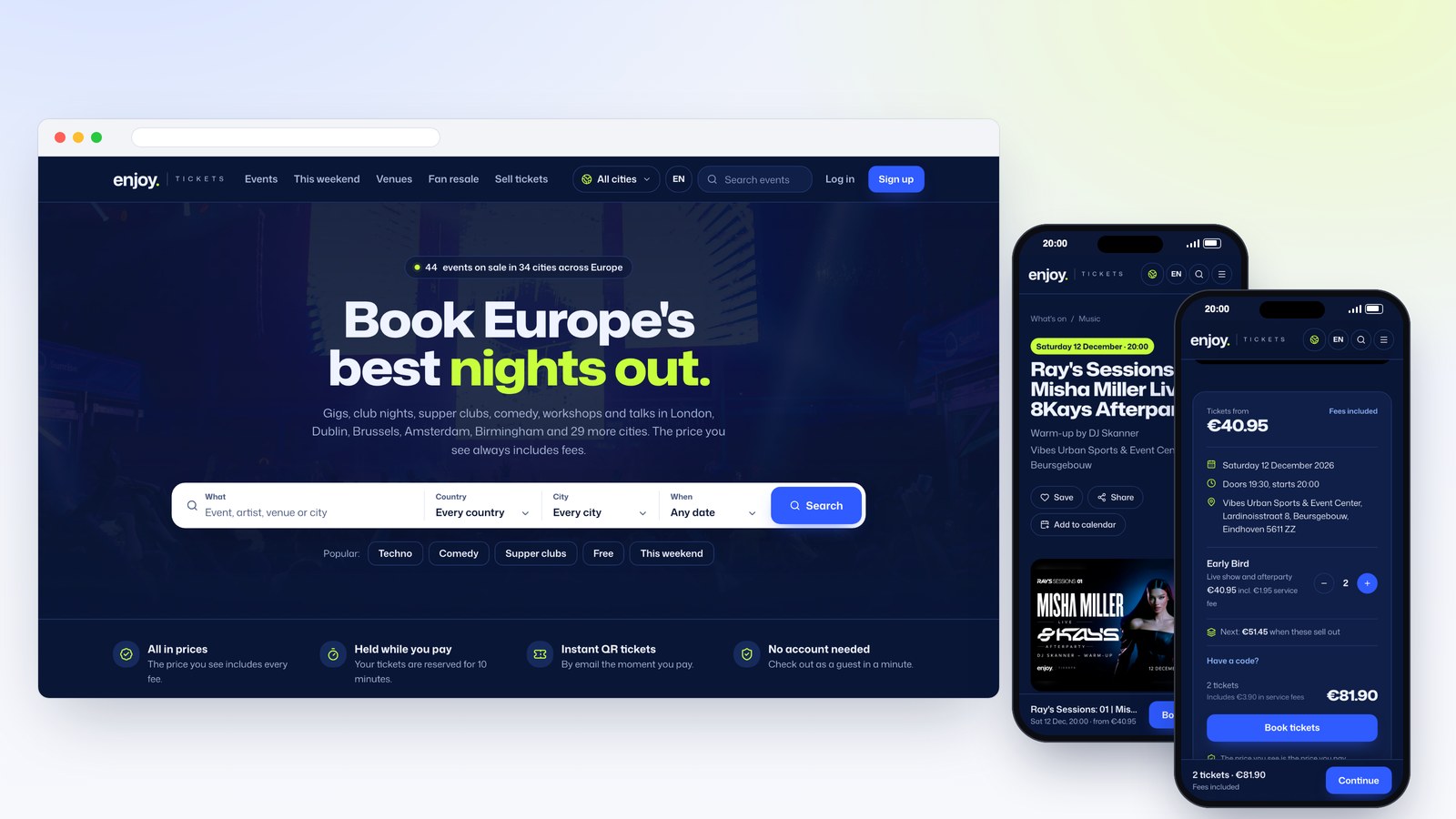 Site-ul Enjoy Tickets pe desktop și pe telefon
