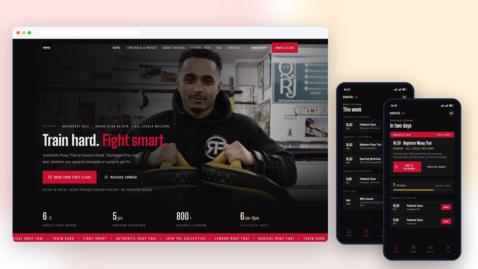 Radical Muay Thai website and member app