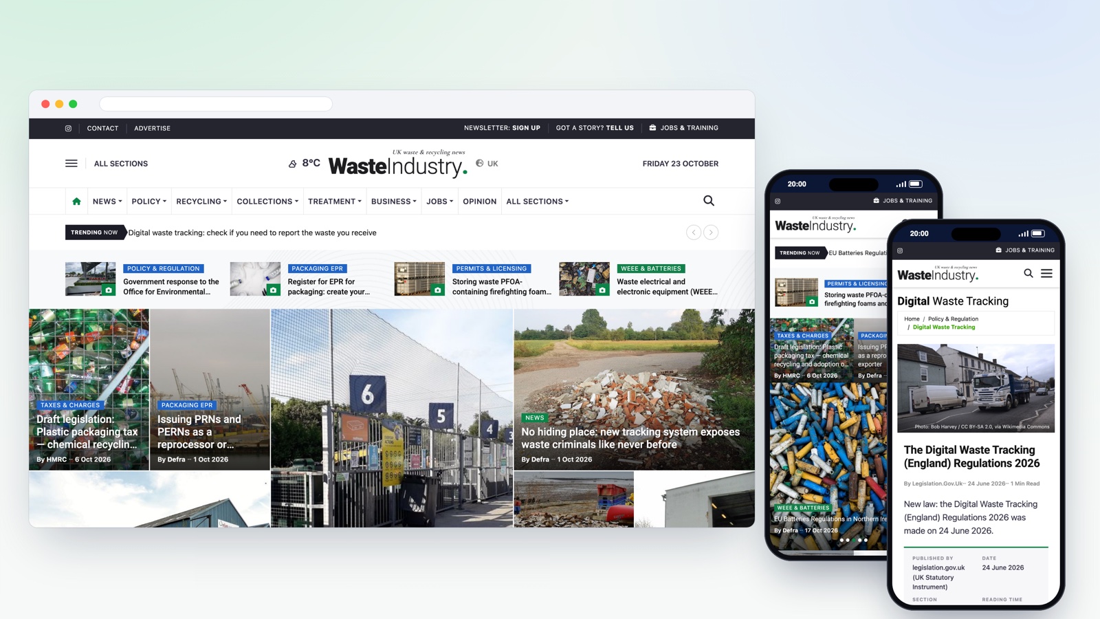 Site-ul de știri Waste Industry pe desktop și pe telefon